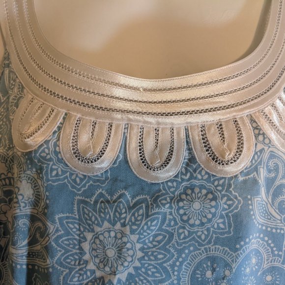 LOFT Baby Blue Paisley Floral Sleeveless Midi Dress Satin Neckline - 14 - Picture 5 of 9